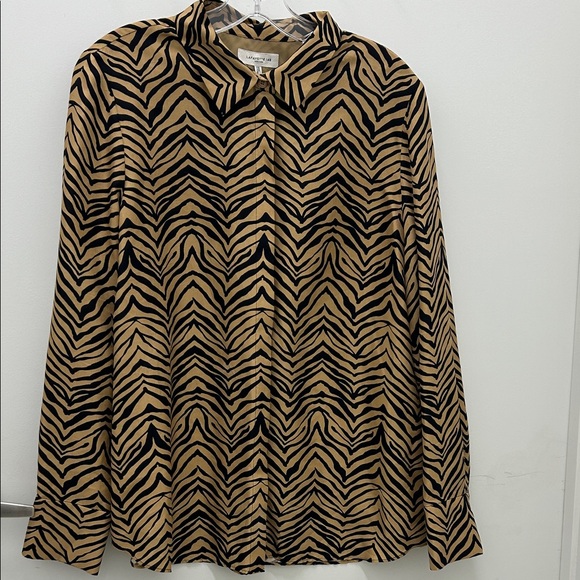 Lafayette 148 New York 100% Silk Zebra Print Button-Up Shirt - Picture 1 of 7